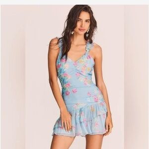 Love Shack Fancy Desra Sky Lullaby Blue Floral Viscose Dress Women's Size 0